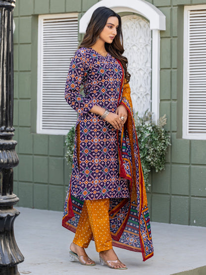Elegant Navy Blue Printed Kurta Set with Coordinated Dupatta