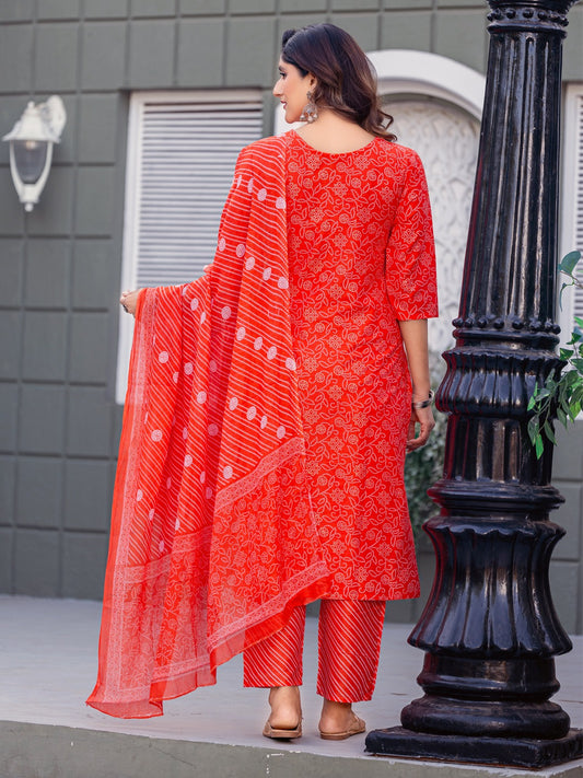 Elegant Orange Printed Kurta Set with Coordinated Dupatta