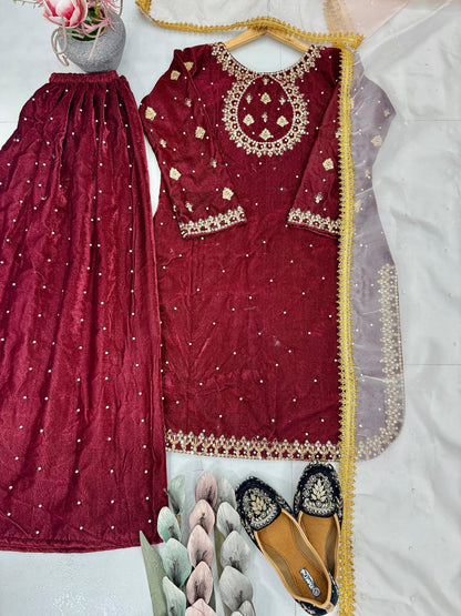 PARTY WEAR HEAVY VISCOSE VELVET TOP WITH SHARARA