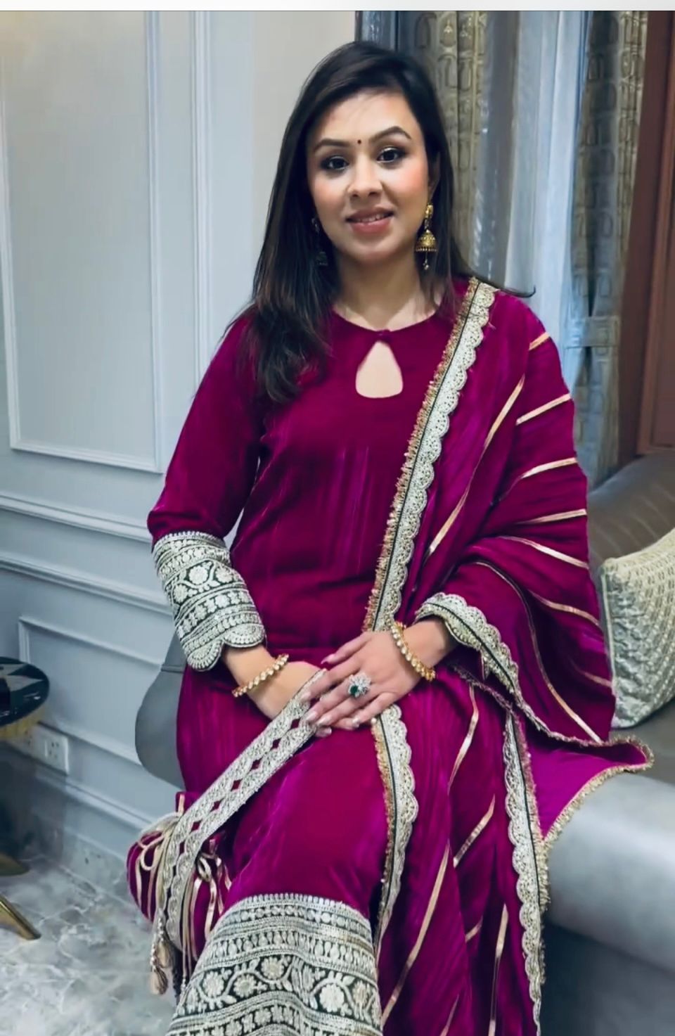 👗 đěsigner party wear top and  pant with fancy duppata and embroidery work