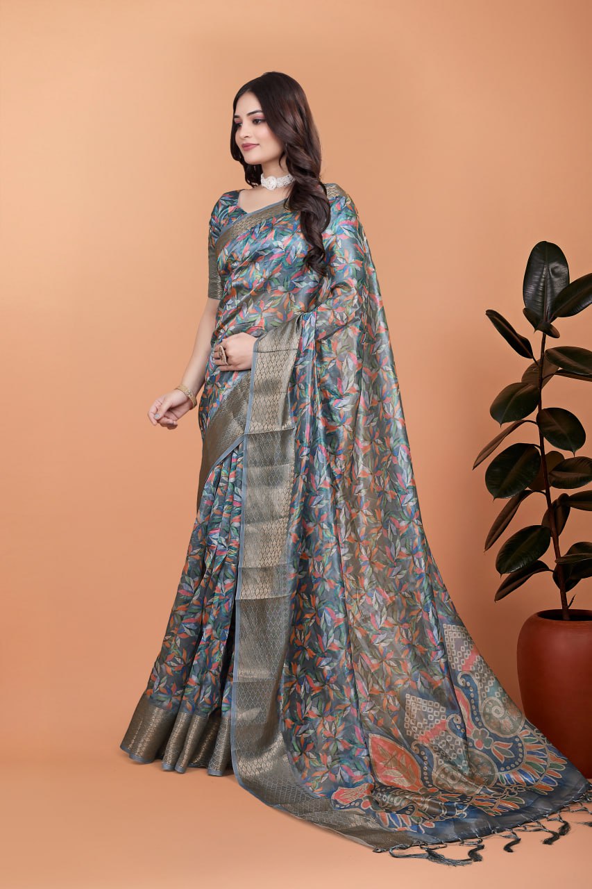 grey & multicolor soft silk saree with ethnic pallu (gg-506)