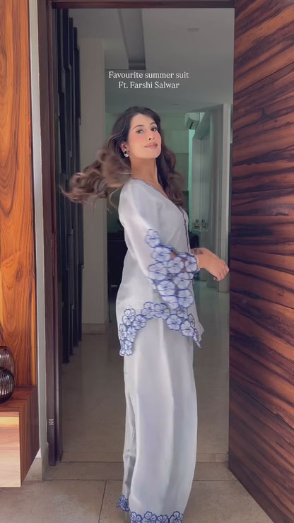💃 Đěsigner Party Wear Look Pur Natural Crepe Top & Farshi Palazzo With Dupatta set