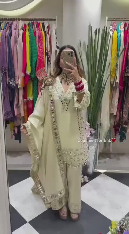 3 PIECE PLAZZO PAIR WITH   DUPATTA IN EMBROIDERY AND REAL MIRROR WORK