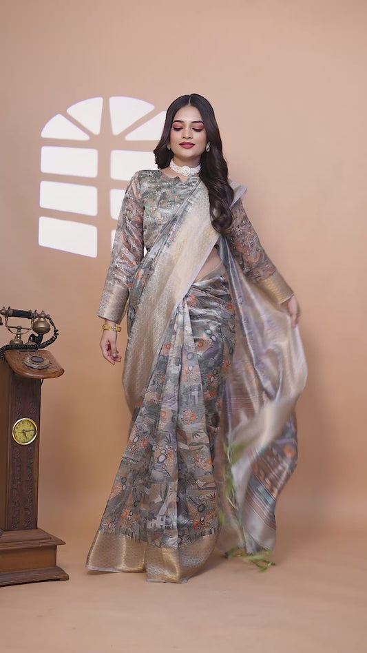 Elegant Multicolor Soft Silk Saree with Ethnic Digital Print (  GG-515 )