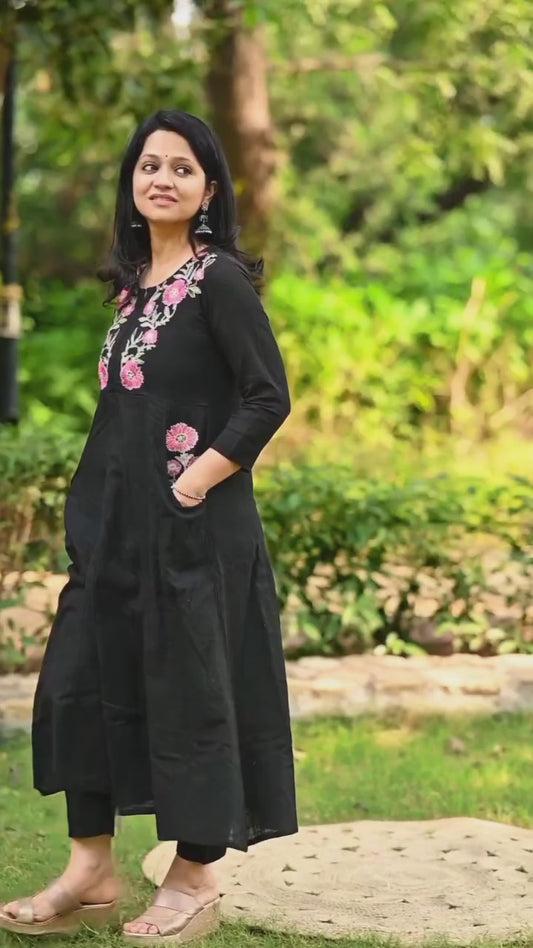 Very Modish Pure Cotton Embroidery Kurta Set With Pocket