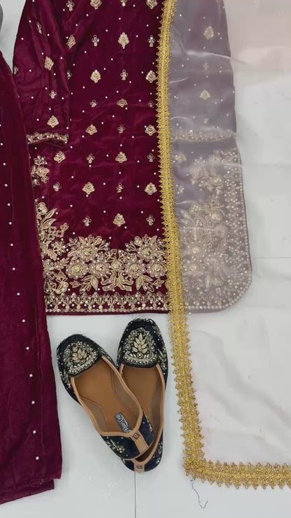 PARTY WEAR HEAVY VISCOSE VELVET TOP WITH SHARARA