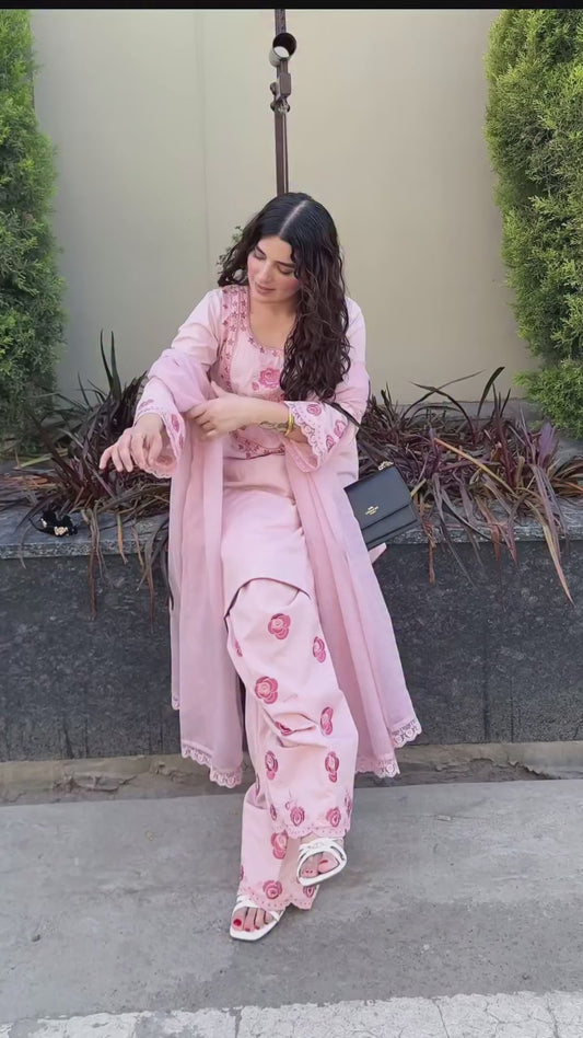 💃 Đěsigner Party Wear Look Pur Natural Crepe Top & Farshi Palazzo With Dupatta set
