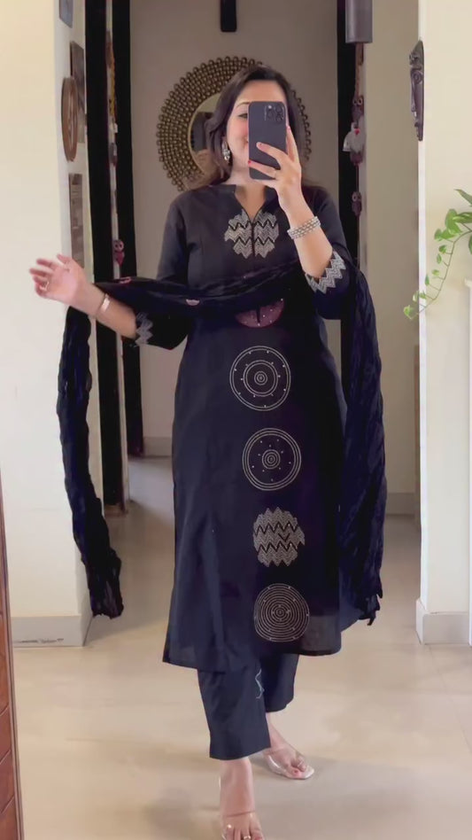 Pure Mul Cotton Kurti Pent Set With Dupatta Set
