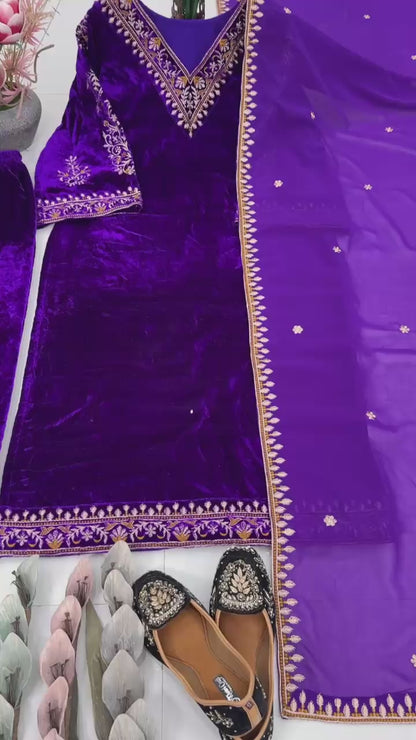 NEW DESIGNER PARTY WEAR HEAVY EMBROIDERY SEQUENCE WORK 3 PIS SUIT SET