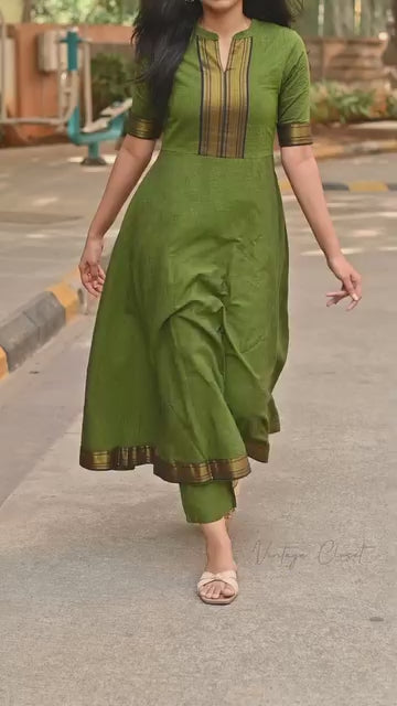 Classic Green Kurta Set – Traditional Touch with Golden Border