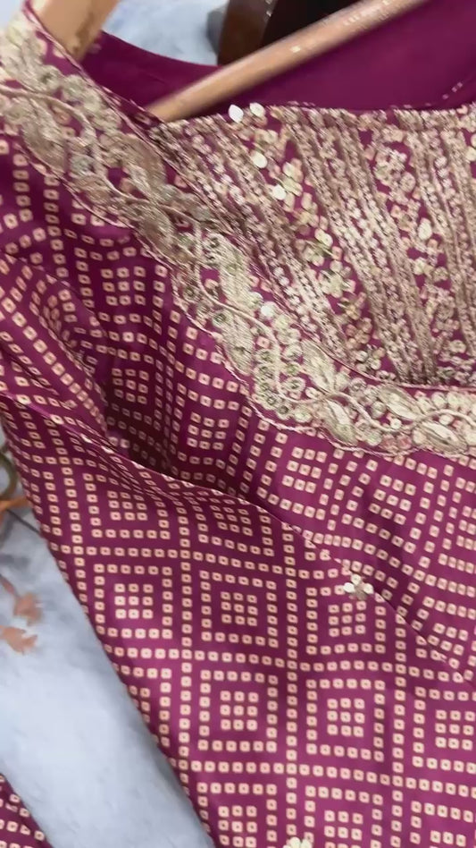 🦋 Đěsigner Party Wear & Festival Look Pur Printed Chinon Silk Top-Blouse & Palazzo With Dupatta set
