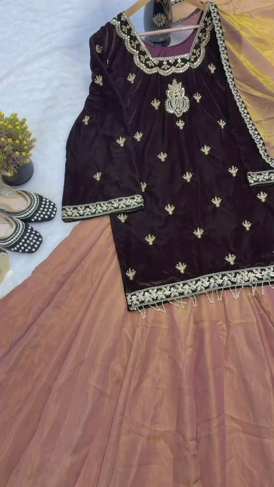 New Designer Party Wear Look Top , Lehega Plazzo and Dupatta