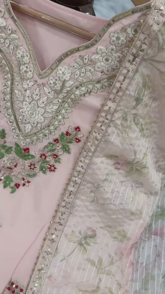 💃 Đěsigner Party Wear Look Pur Natural Crepe Top & Palazzo With Dupatta set