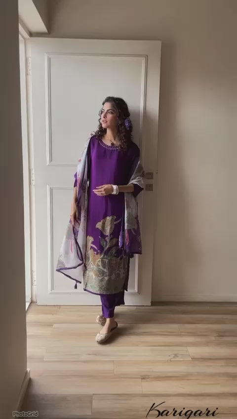 Stylish Purple Kurti with Printed Dupatta – Festive Collection