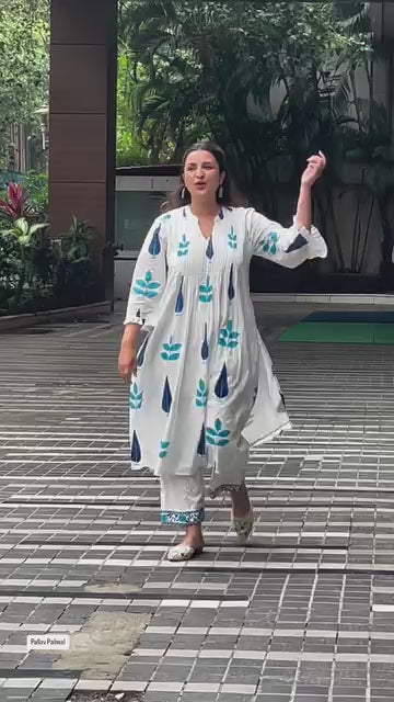 Elegant White & Blue Printed Kurti Set – Modern Ethnic Look