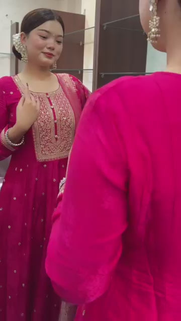 Elegant Hot Pink Anarkali – Intricate Embroidery & Rich Dupatta