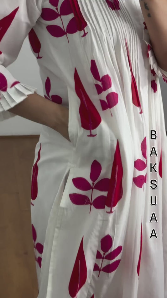 Elegant White & Red Printed Kurti Set – Modern Ethnic Style